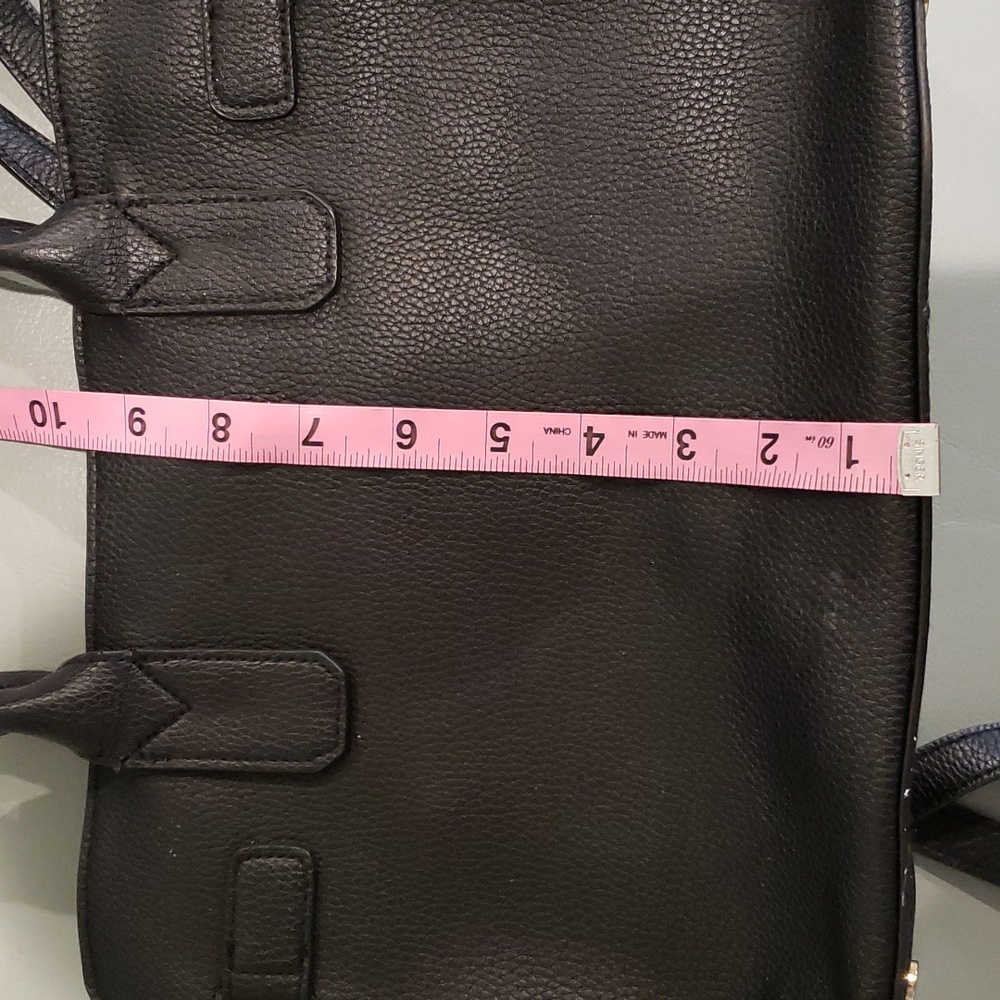 A New Day Adjustable Satchel Black three compartments. Faux Pebbled Leather. - Picture 6 of 7